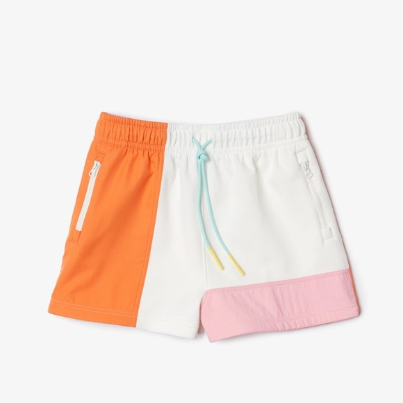 LACOSTE Live Piqué Shorts Womens Sz 42 (US N) Colorblock Elastic Waist HR NWOT